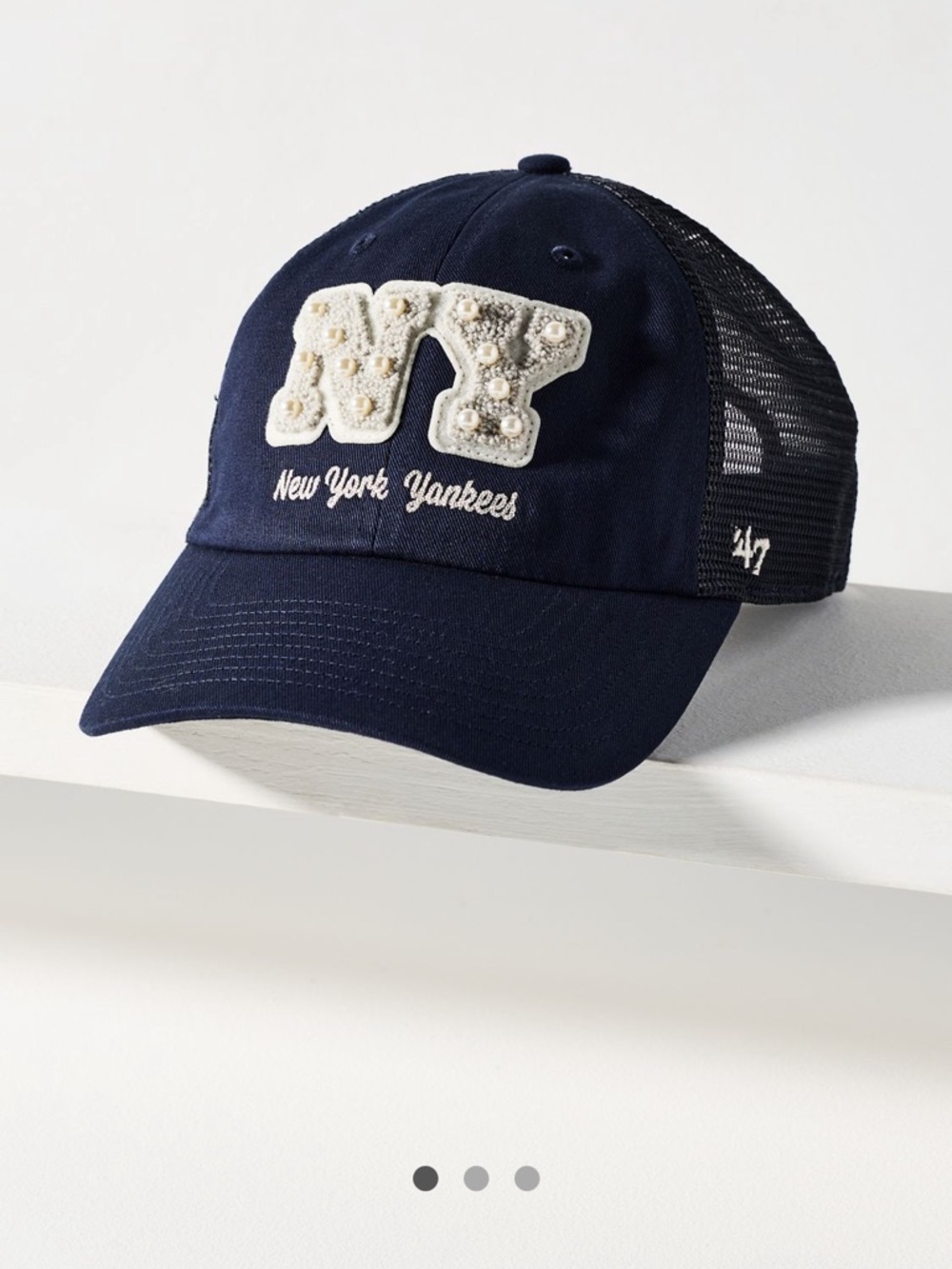 Anthropologie Navy New York Yankees Embellished Trucker Hat